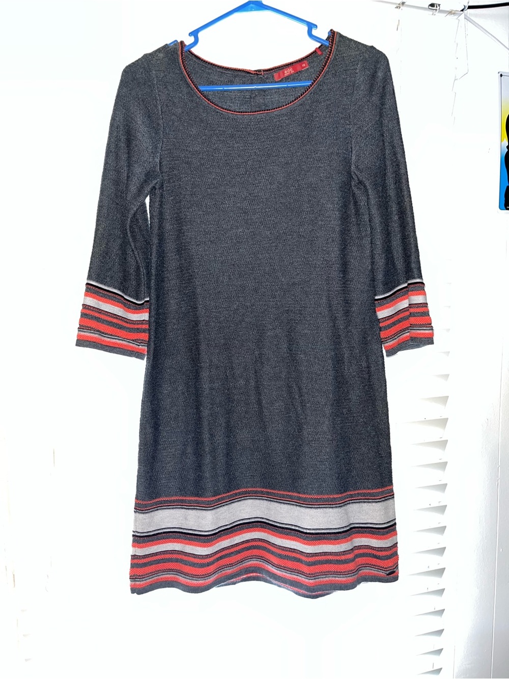 Esprit Charcoal Midi Dress with Red and Gray Stripe Accents